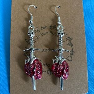 ⭐️Silver and Red Skull Dagger Earrings